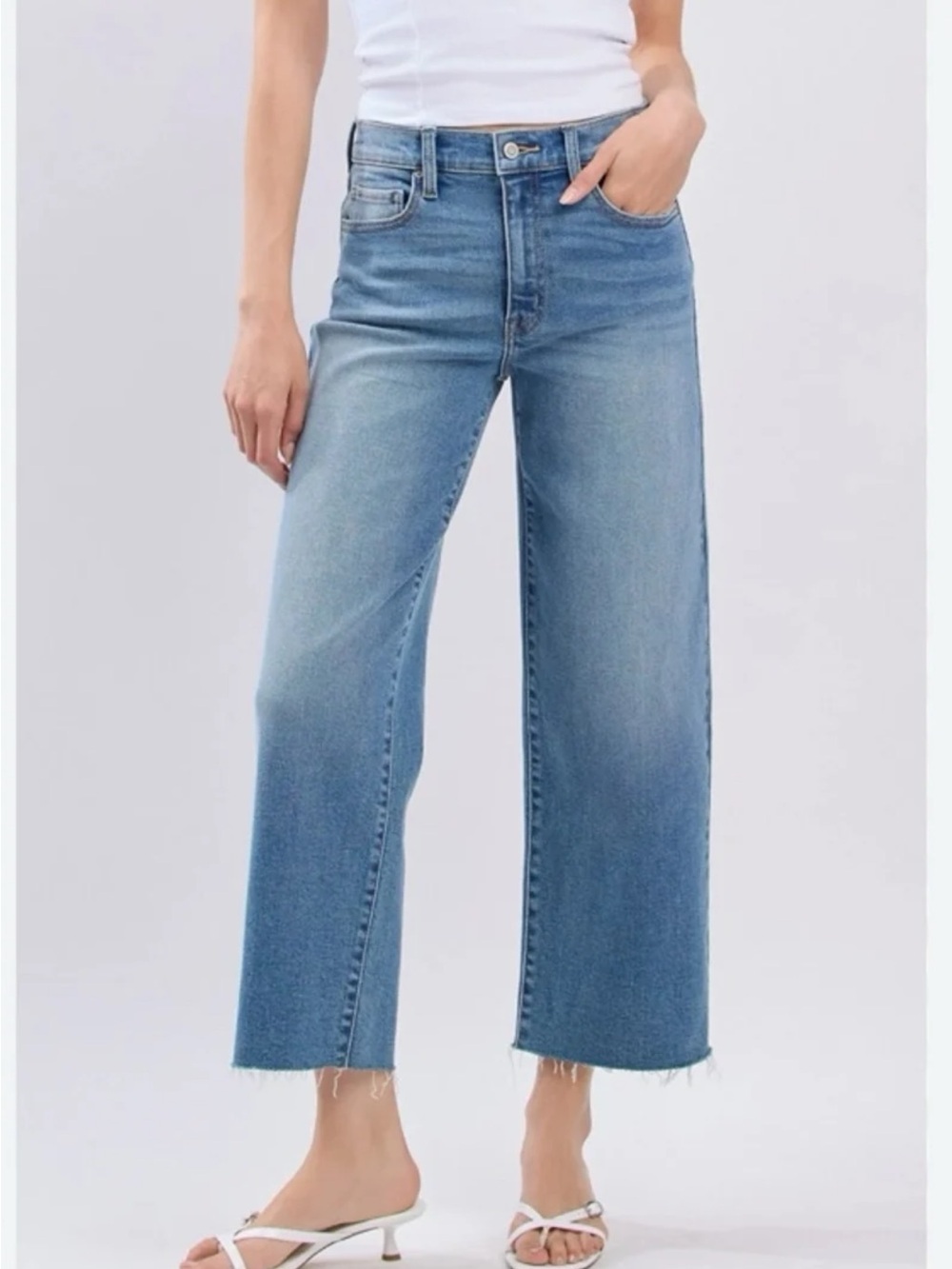 Eunina Dawn super high rise wide leg cropped jeans in Medium Wash size 11/30 - Picture 2 of 12